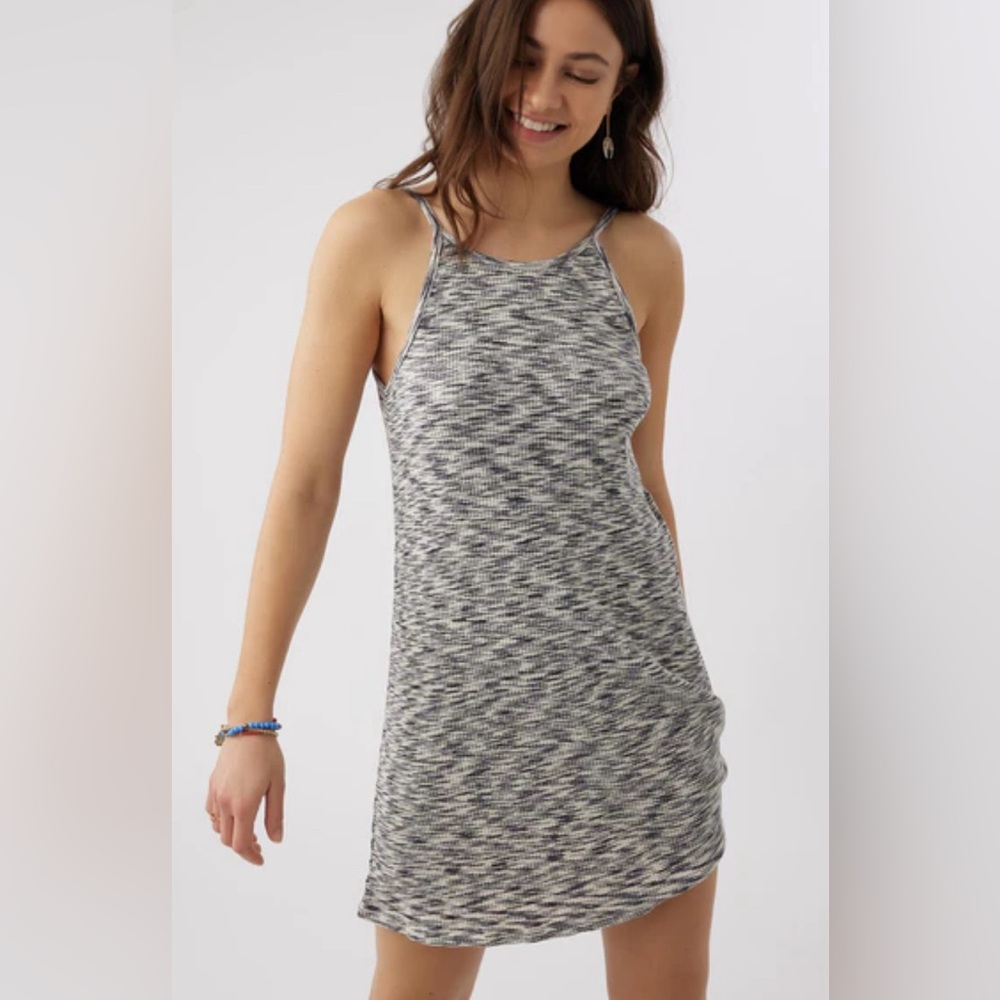 O’Neil blue & white mini stretchy dress with adjustable straps and drop back